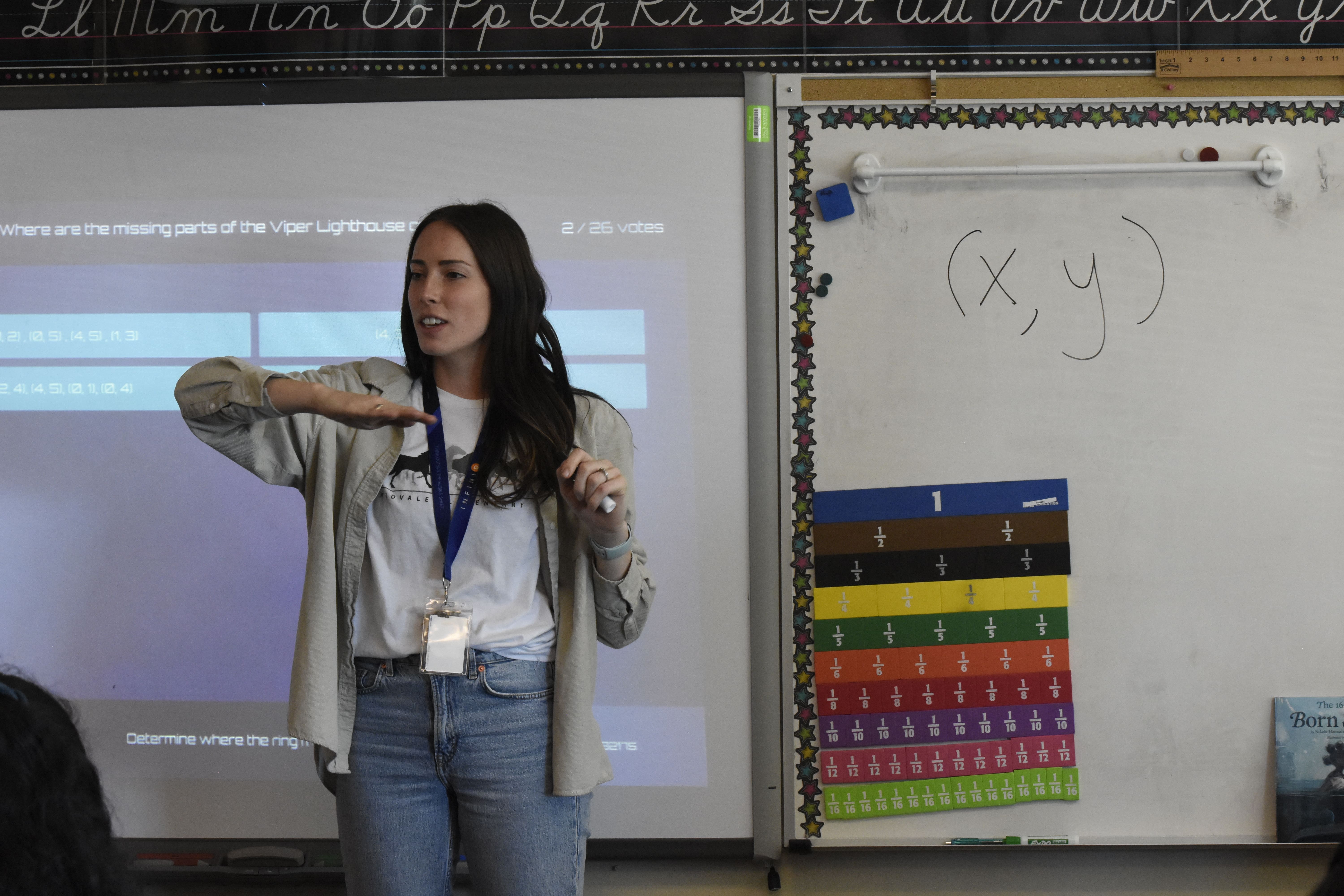 Middle school teacher using engaging education technology to address student learning gaps